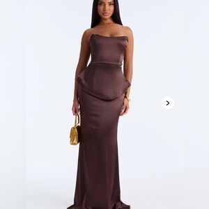 Fashion Nova Elegant Brown Strapless Evening Gown